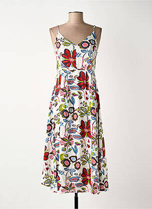 Robe mi-longue imprimé fleurs fines bretelles blanc SURKANA femme