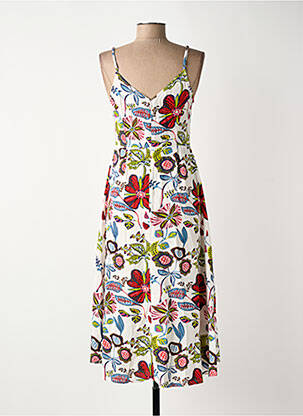 Robe mi-longue imprimé fleurs fines bretelles blanc SURKANA femme