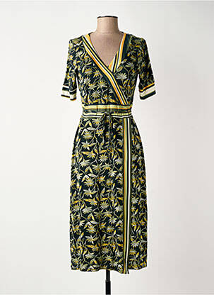Robe mi-longue imprimé fleurs manches courtes noir SURKANA femme