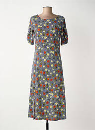 Robe mi-longue imprimé fleurs manches courtes bleu SURKANA femme