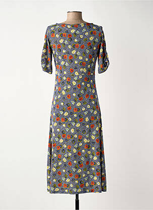 Robe mi-longue imprimé fleurs manches courtes bleu SURKANA femme