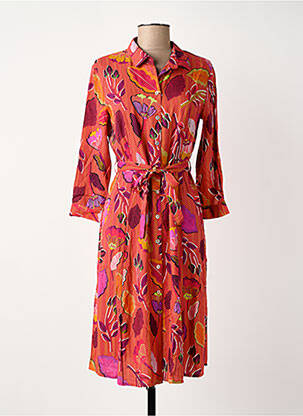 Robe mi-longue imprimé fleurs manches longues orange SURKANA femme