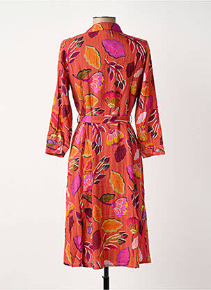 Robe mi-longue imprimé fleurs manches longues orange SURKANA femme