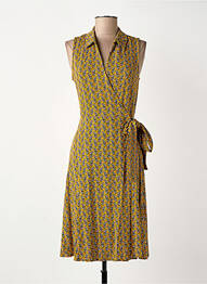 Robe mi-longue imprimé fantaisie sans manche jaune SURKANA femme