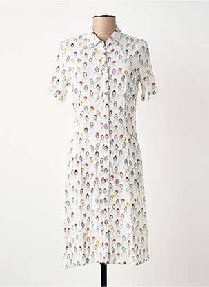 Robe mi-longue imprimé fantaisie manches courtes blanc SURKANA femme