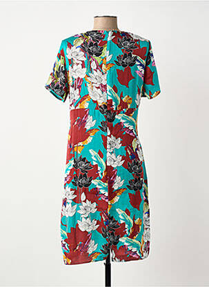 Robe mi-longue imprimé fleurs manches courtes bleu SURKANA femme