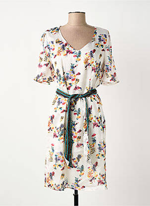 Robe courte fermeture zippée au dos manches courtes beige SURKANA femme