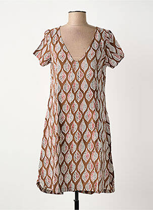 Robe courte fermeture zippée au dos manches courtes marron SURKANA femme