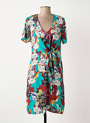 Robe mi-longue imprimé fleurs manches courtes bleu SURKANA femme