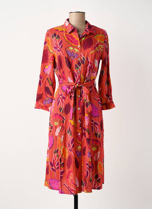 Robe mi-longue tissage popeline manches longues orange SURKANA femme