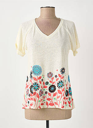 T-shirt col v manches courtes beige SURKANA femme