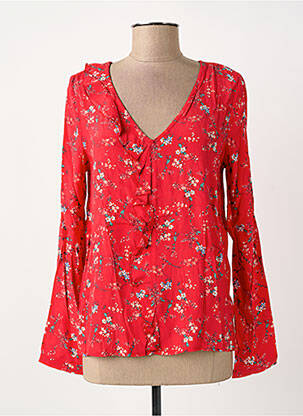 Blouse imprimé fleurs manches longues rouge SURKANA femme