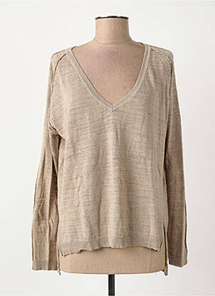 Pull tissage chiné manches longues marron SURKANA femme