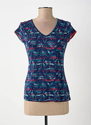 T-shirt col v manches courtes bleu SURKANA femme