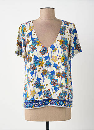 Blouse imprimé fleurs manches courtes bleu SURKANA femme