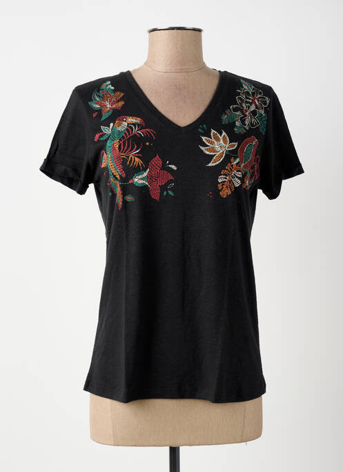 T-shirt col v manches courtes noir SURKANA femme