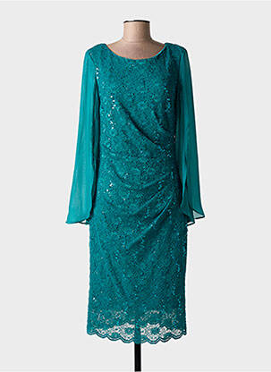 Robe mi-longue manches longues manches longues vert NINA LOO femme