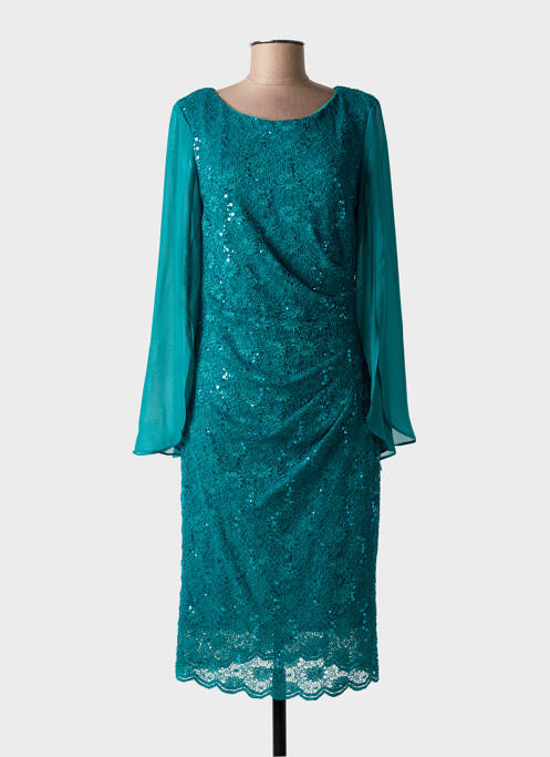 Robe mi-longue manches longues manches longues vert NINA LOO femme