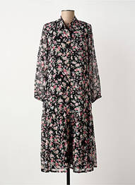 Robe mi-longue imprimé fleurs manches longues noir GUY DUBOUIS femme