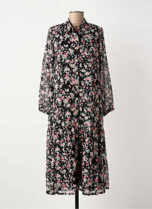 Robe mi-longue imprimé fleurs manches longues noir GUY DUBOUIS femme