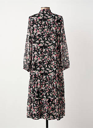 Robe mi-longue imprimé fleurs manches longues noir GUY DUBOUIS femme