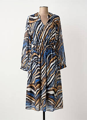 Robe mi-longue imprimé fantaisie manches longues bleu COULEURS DU TEMPS femme