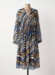 Robe mi-longue imprimé fantaisie manches longues bleu COULEURS DU TEMPS femme