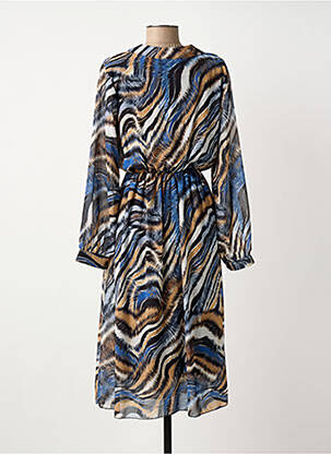 Robe mi-longue imprimé fantaisie manches longues bleu COULEURS DU TEMPS femme