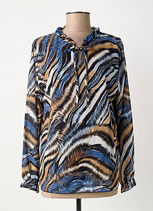 Blouse imprimé fantaisie manches longues bleu COULEURS DU TEMPS femme