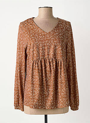 Blouse tissage popeline manches longues marron MERI & ESCA femme
