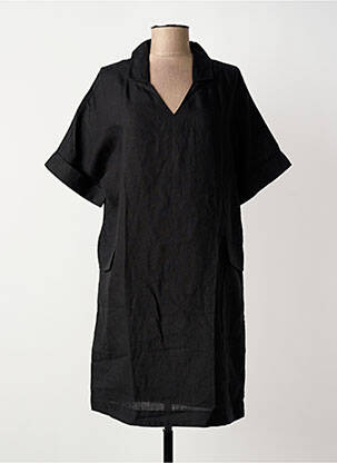 Robe mi-longue tissage crêpe manches courtes noir SAINT JAMES femme