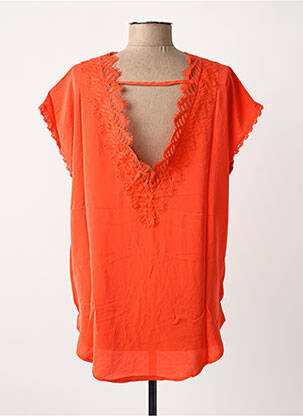 Blouse col v manches courtes orange UNIKA femme