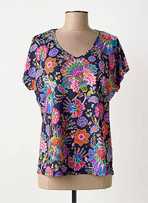 T-shirt col v manches courtes bleu TINTA STYLE femme