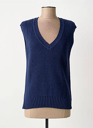 Pull coupe cintrée sans manche bleu MARBLE femme