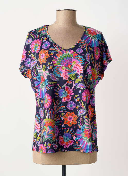 T-shirt col v manches courtes bleu TINTA STYLE femme