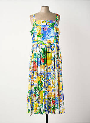 Robe longue imprimé fantaisie sans manche bleu DOLCEZZA femme