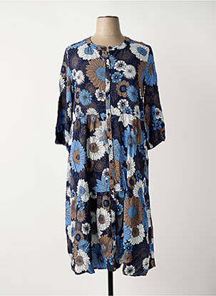 Robe mi-longue imprimé fleurs manches 3/4 bleu VIA APPIA DUE femme