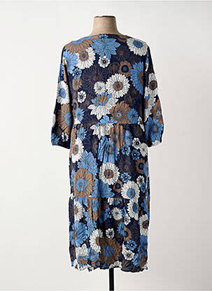 Robe mi-longue imprimé fleurs manches 3/4 bleu VIA APPIA DUE femme