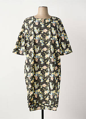 Robe mi-longue imprimé fleurs manches courtes noir SHEEGO femme