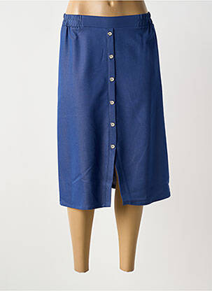 Jupe mi-longue coupe droite bleu GUY DUBOUIS femme
