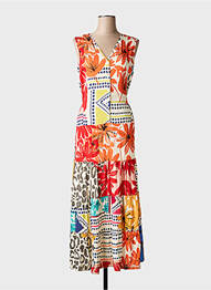 Robe longue imprimé fantaisie sans manche orange GUY DUBOUIS femme