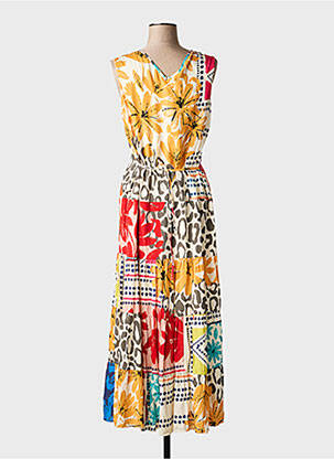 Robe longue imprimé fantaisie sans manche orange GUY DUBOUIS femme