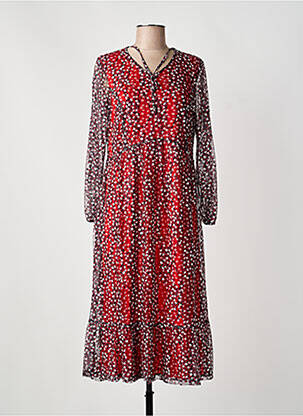 Robe mi-longue imprimé fleurs manches longues noir GUY DUBOUIS femme