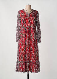 Robe mi-longue imprimé fleurs manches longues noir GUY DUBOUIS femme