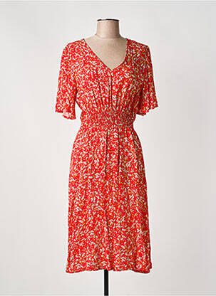 Robe mi-longue imprimé fleurs manches courtes rouge COULEURS DU TEMPS femme