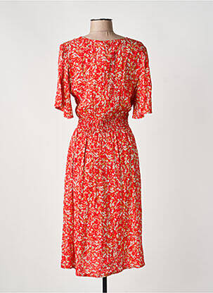 Robe mi-longue imprimé fleurs manches courtes rouge COULEURS DU TEMPS femme