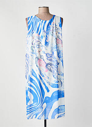 Robe mi-longue imprimé fantaisie sans manche bleu COULEURS DU TEMPS femme