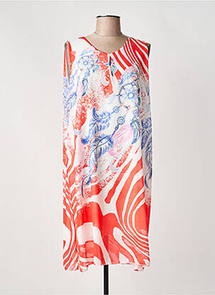 Robe mi-longue imprimé fantaisie sans manche rouge COULEURS DU TEMPS femme