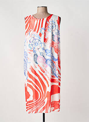 Robe mi-longue imprimé fantaisie sans manche rouge COULEURS DU TEMPS femme