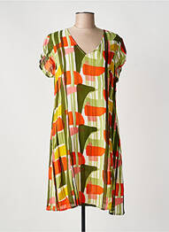 Robe mi-longue imprimé fantaisie manches courtes vert L'ATELIER D'ANNA femme